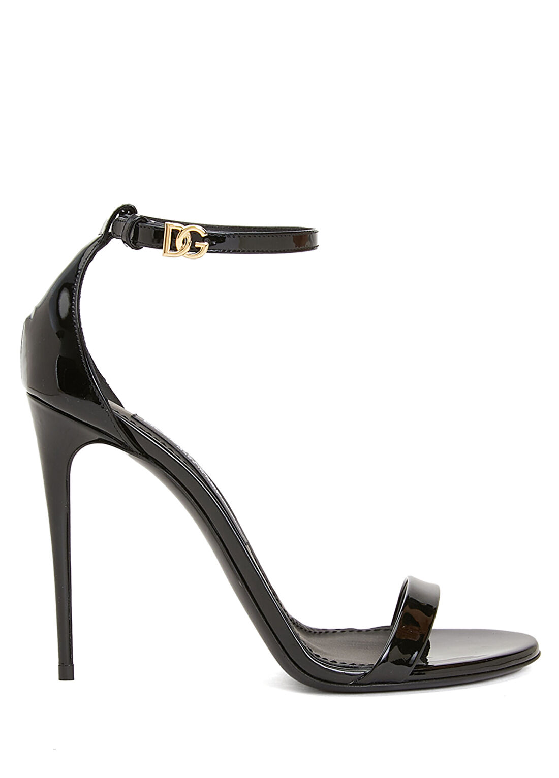Dolce&Gabbana Siyah Gold Logolu Deri Topuklu Sandalet