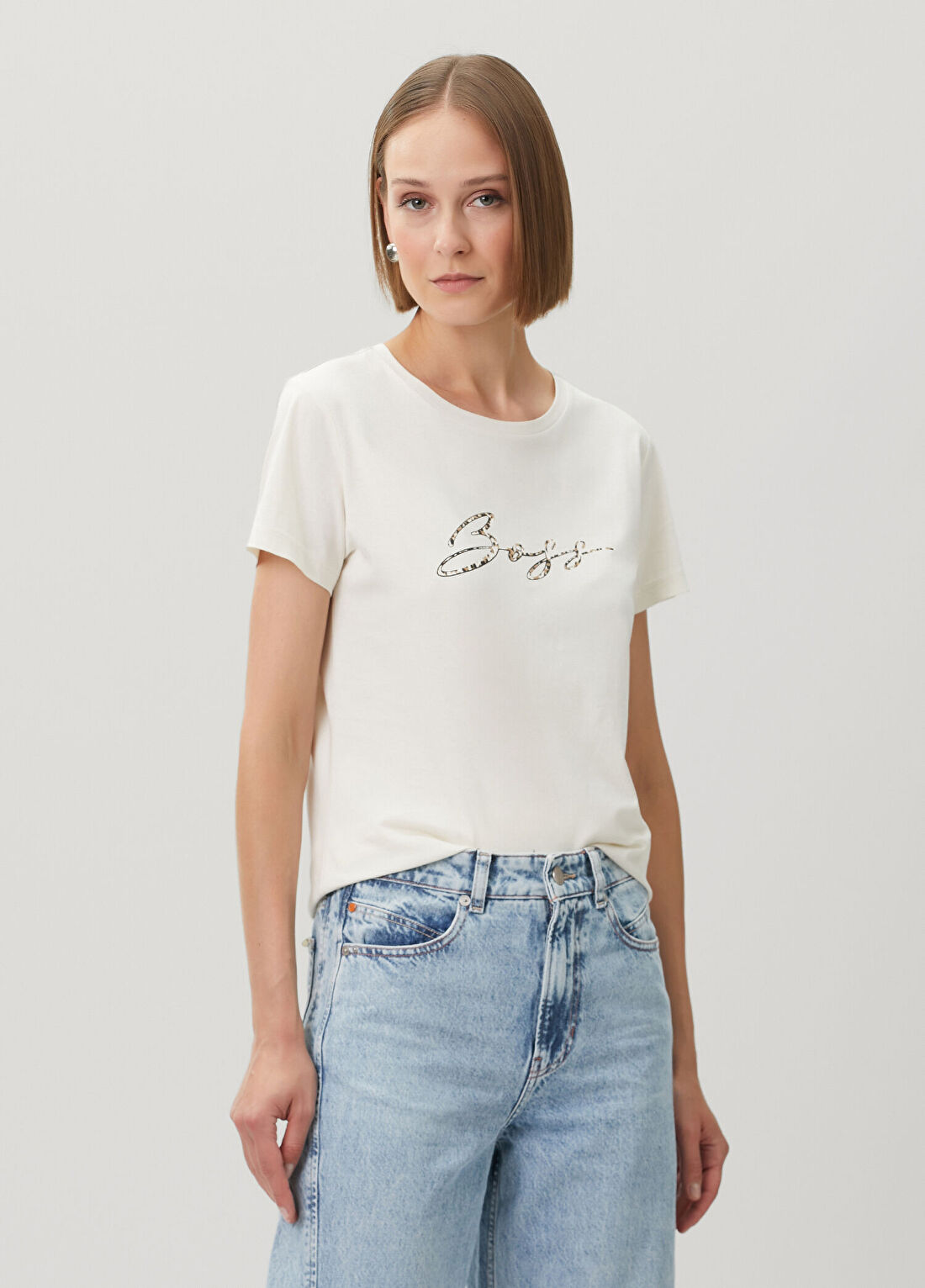 Boss Beyaz Logo Baskılı T-shirt