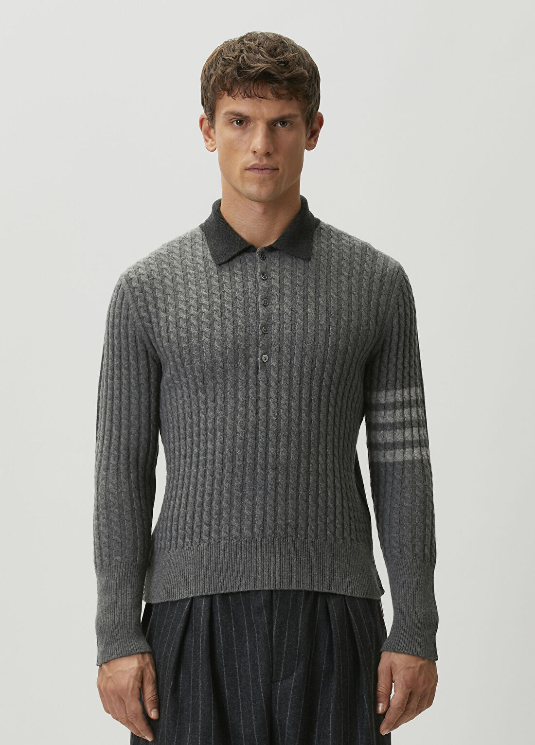 Thom Browne Gri Polo Yaka Yün Triko