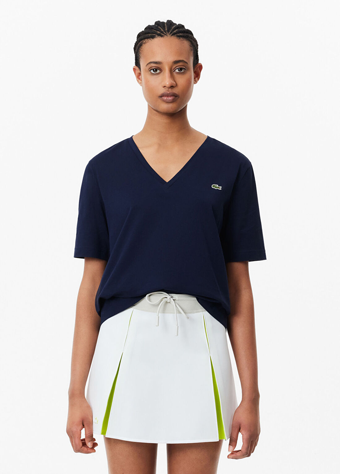 Lacoste Lacivert V Yaka Relaxed Fit Kısa Kollu Kadın T-Shirt