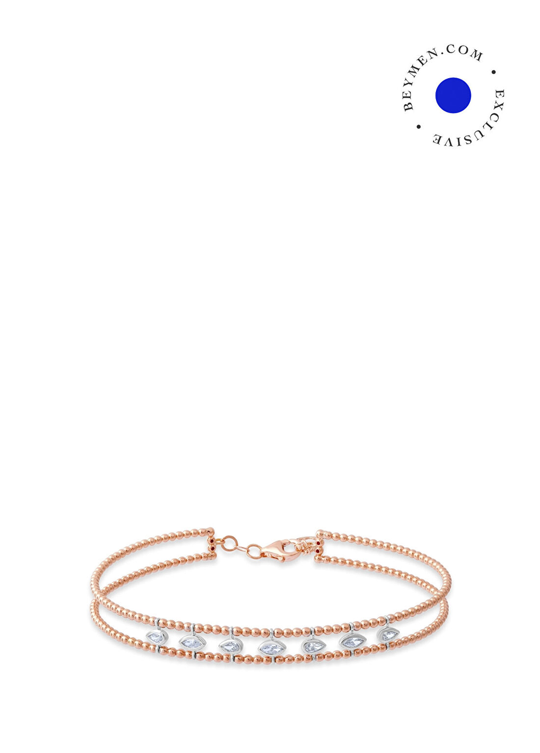Safir Mücevher Luna Pırlanta Taşlı 14 Ayar Rose Gold Kadın Esnek Kelepçe Bileklik