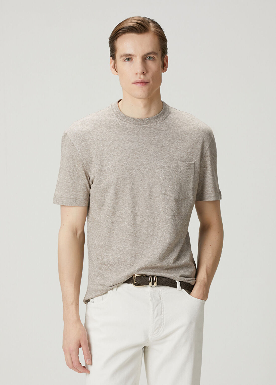 Brunello Cucinelli Kahverengi Keten T-shirt