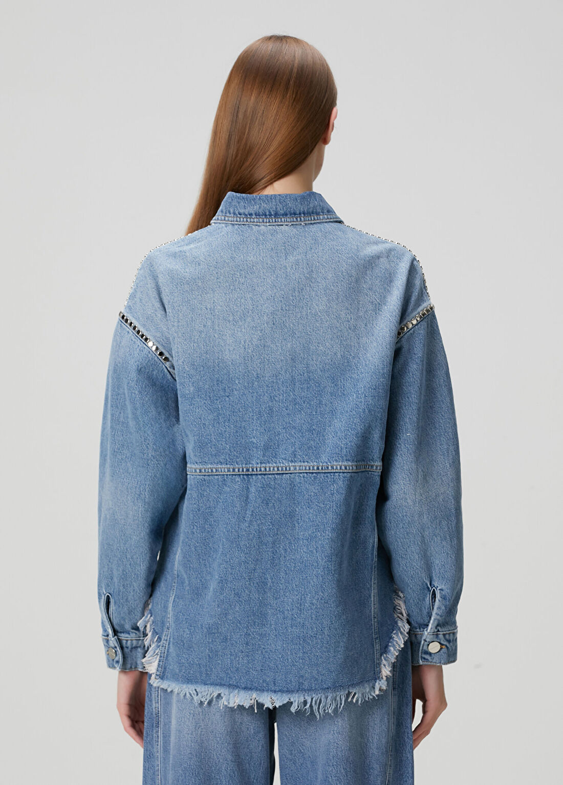 AllSaints Hettie Mavi Troklu Denim Ceket görsel 4