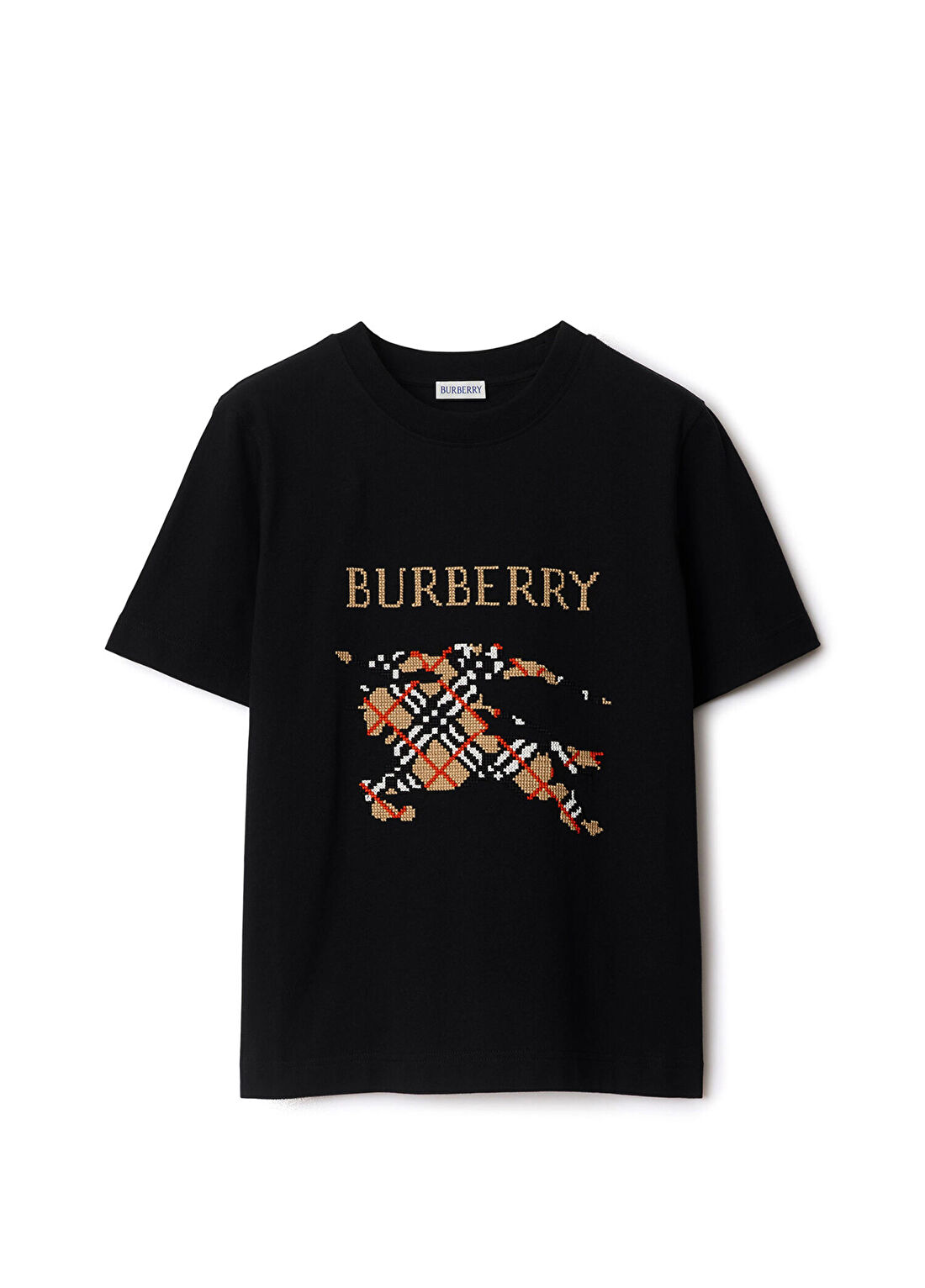 Burberry Cross Stitch EKD Baskılı Siyah Kısa Kollu Kadın T-Shirt
