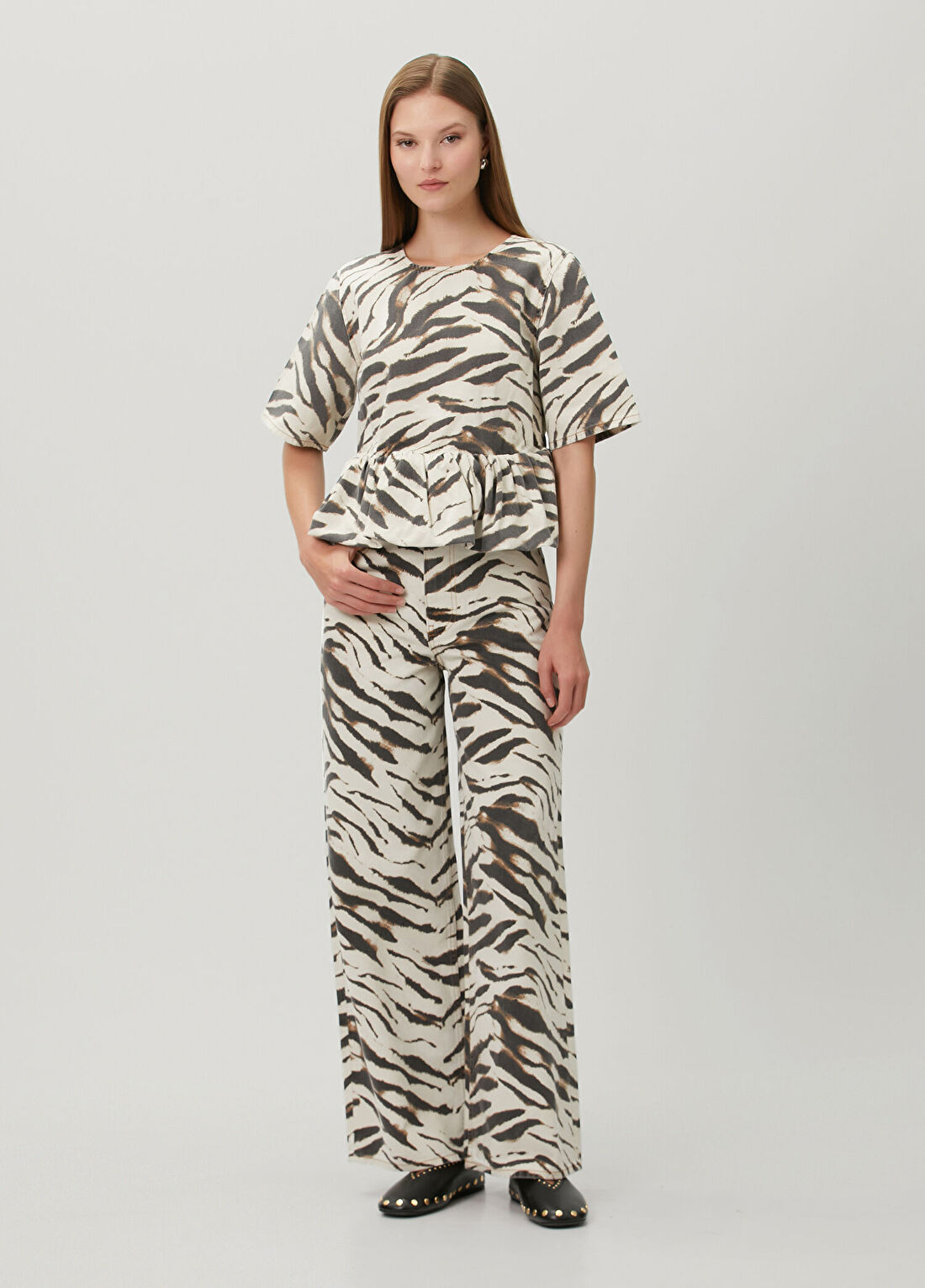 Ganni Lari Zebra Desenli Jean Pantolon