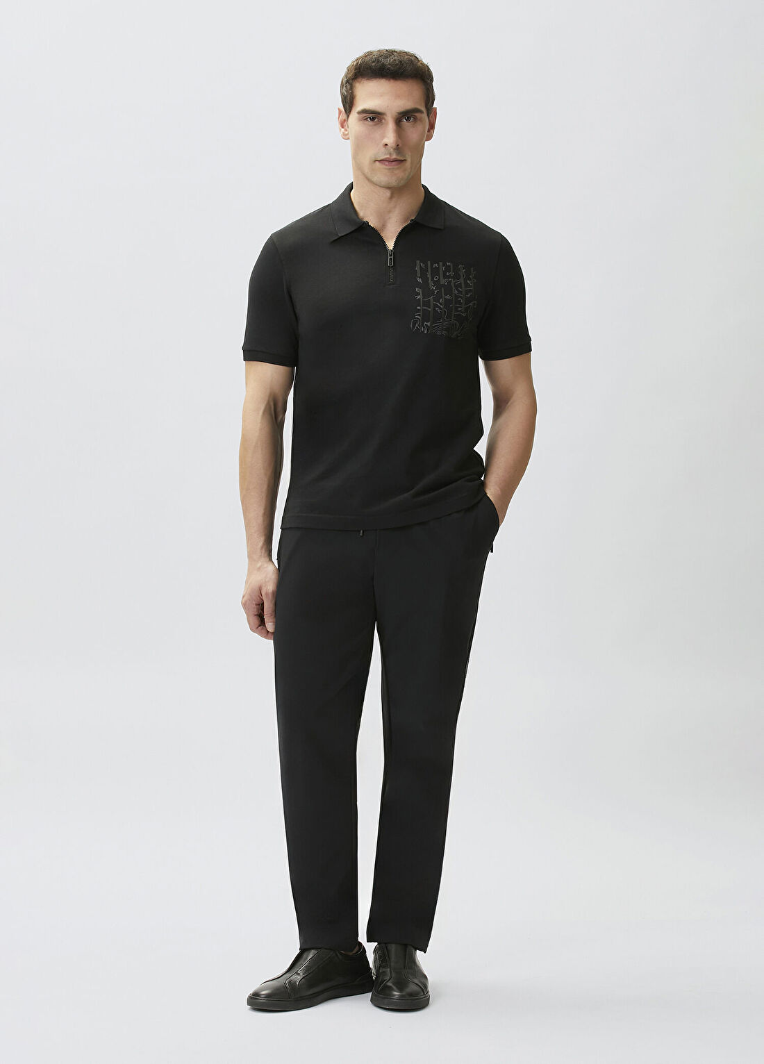 Network Siyah Süs Cep Baskı Detaylı Pike T-shirt görsel 3