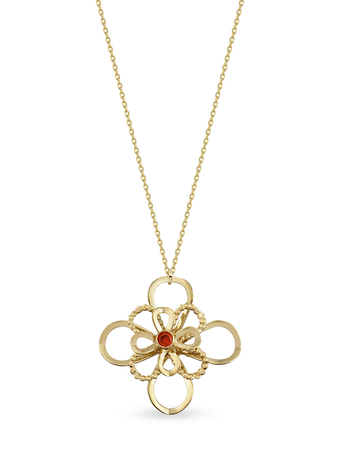 Orena Jewelry Ruby Triple Flower 14 Ayar Altın Kadın Kolye