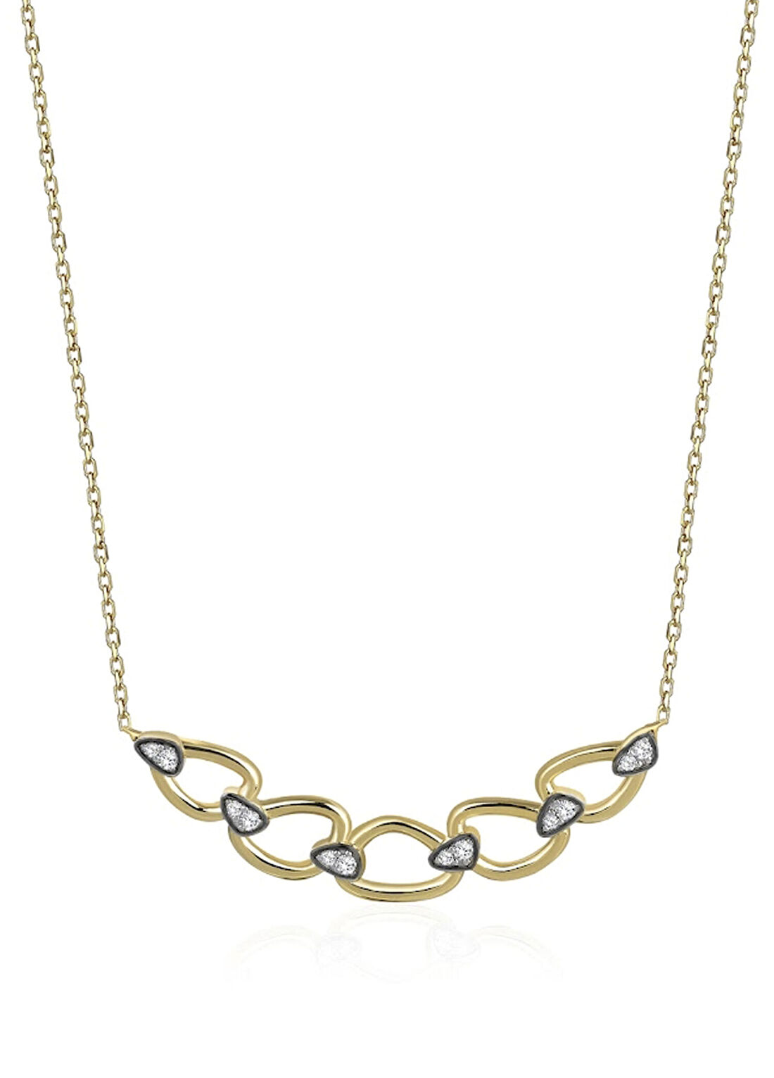 Reis Kuyumculuk Connection Necklace Brown Pırlanta Taşlı 14 Ayar Pembe Altın Kadın Kolye