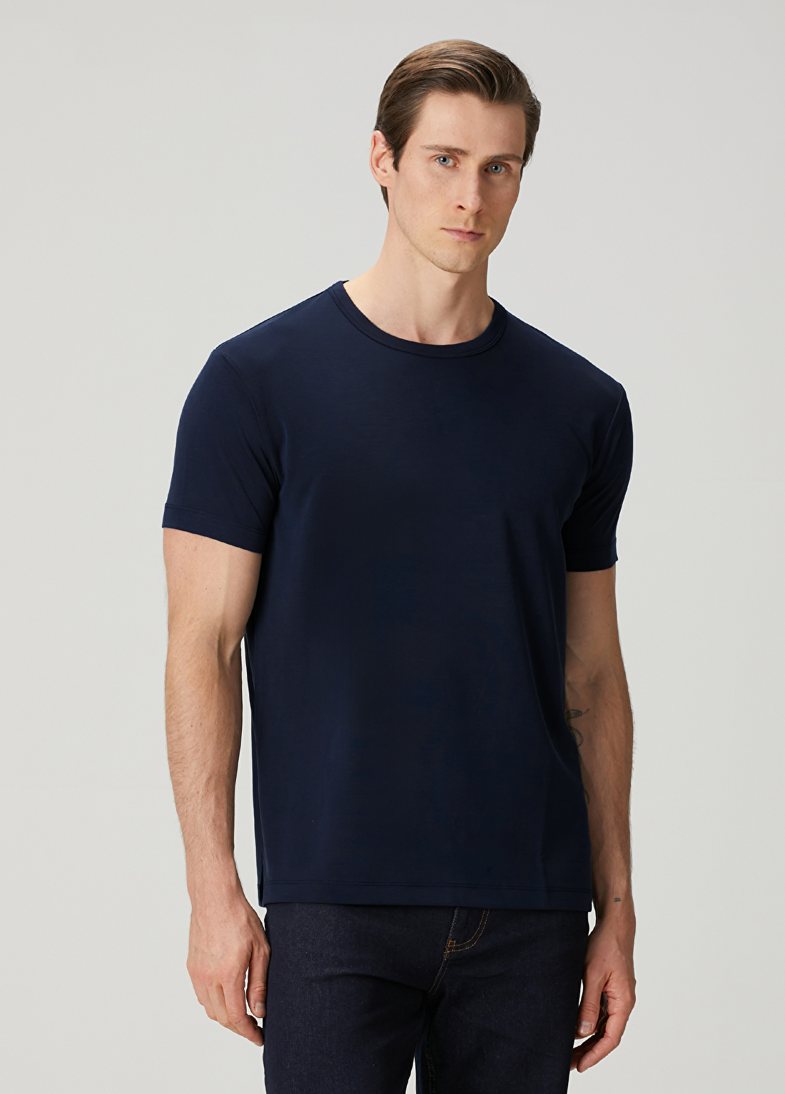 SimpleQloth Kyoto Modal Luxe Touch™ Koyu Lacivert Muscle Up Fit Kısa Kollu Erkek T-Shirt