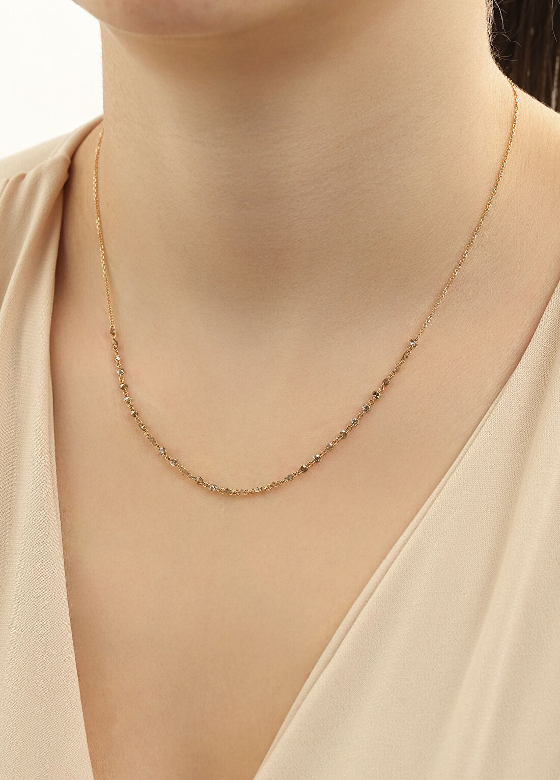 Aspendos Jewellery Champagne Pırlanta Ön Sıralı 18 Ayar Altın Kadın Kolye görsel 2