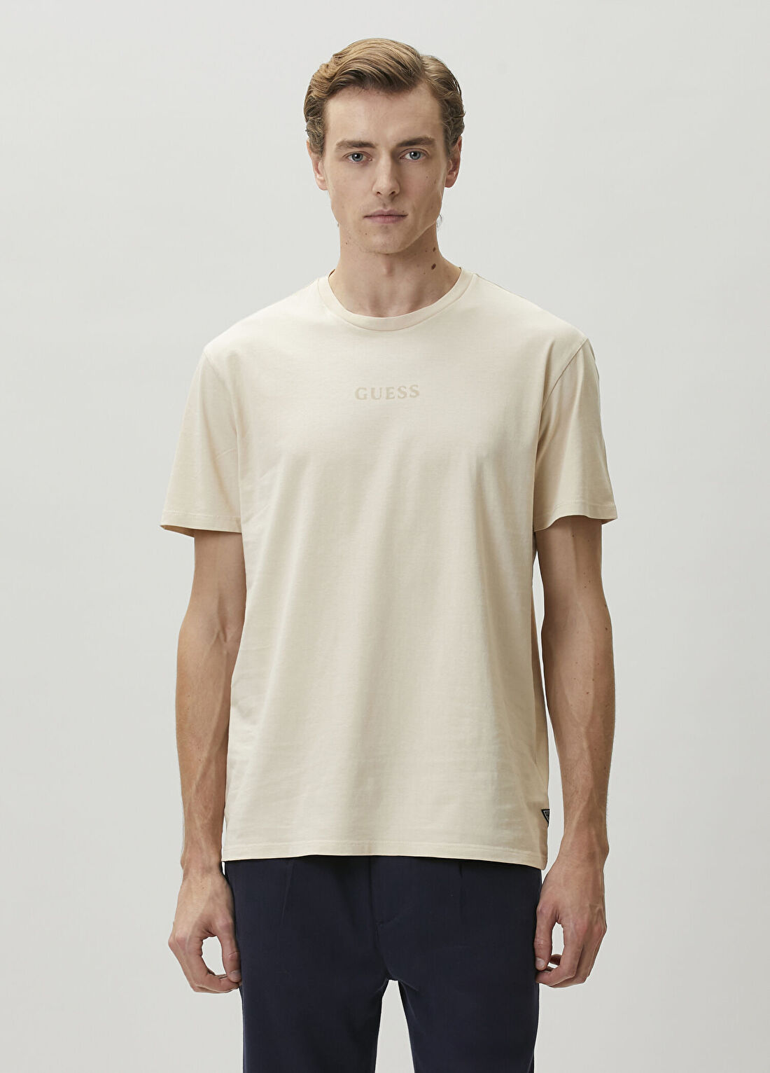 Guess Regular Fit Krem Jersey T-shirt