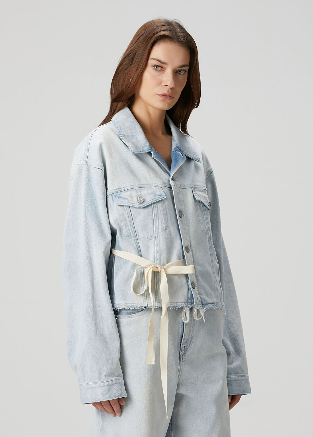 MM6 Maison Margiela Açık Mavi Bağlama Detaylı Denim Ceket görsel 3
