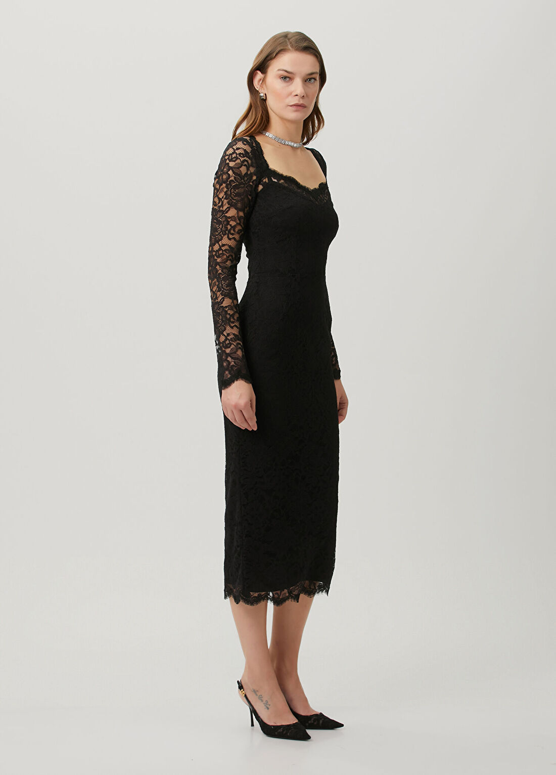Dolce&Gabbana Siyah Dantelli Midi Elbise görsel 3