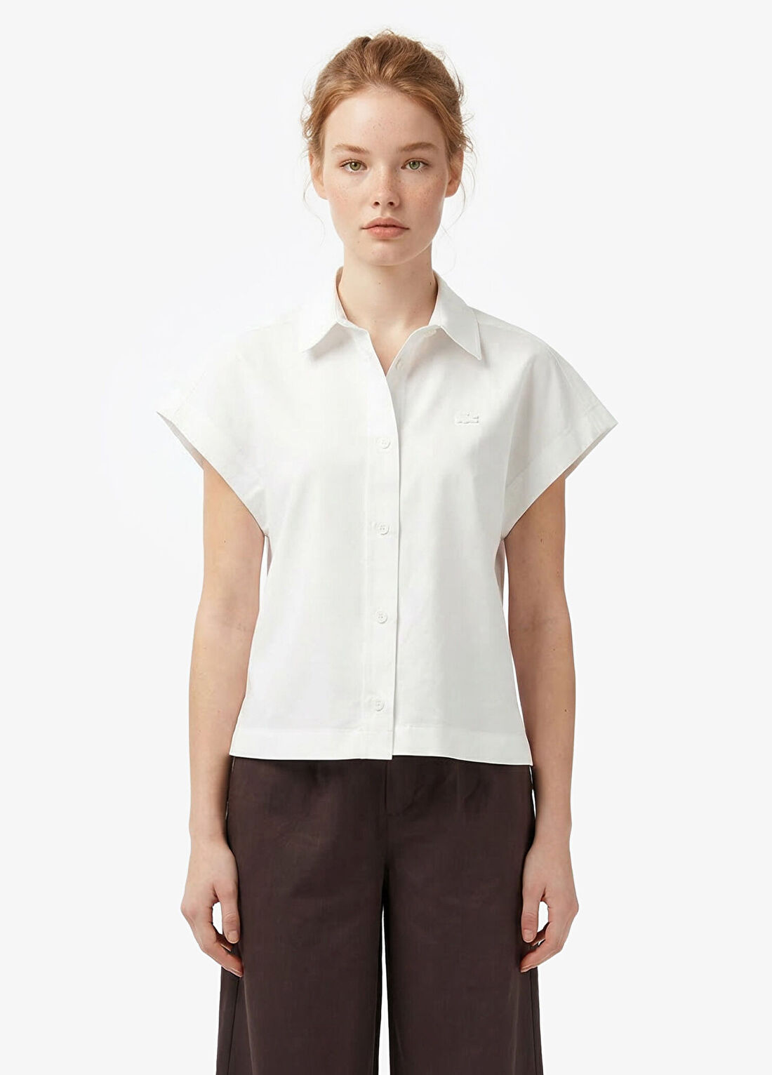 Lacoste Krem Regular Fit Düğmeli Yaka Kısa Kollu Kadın Gömlek