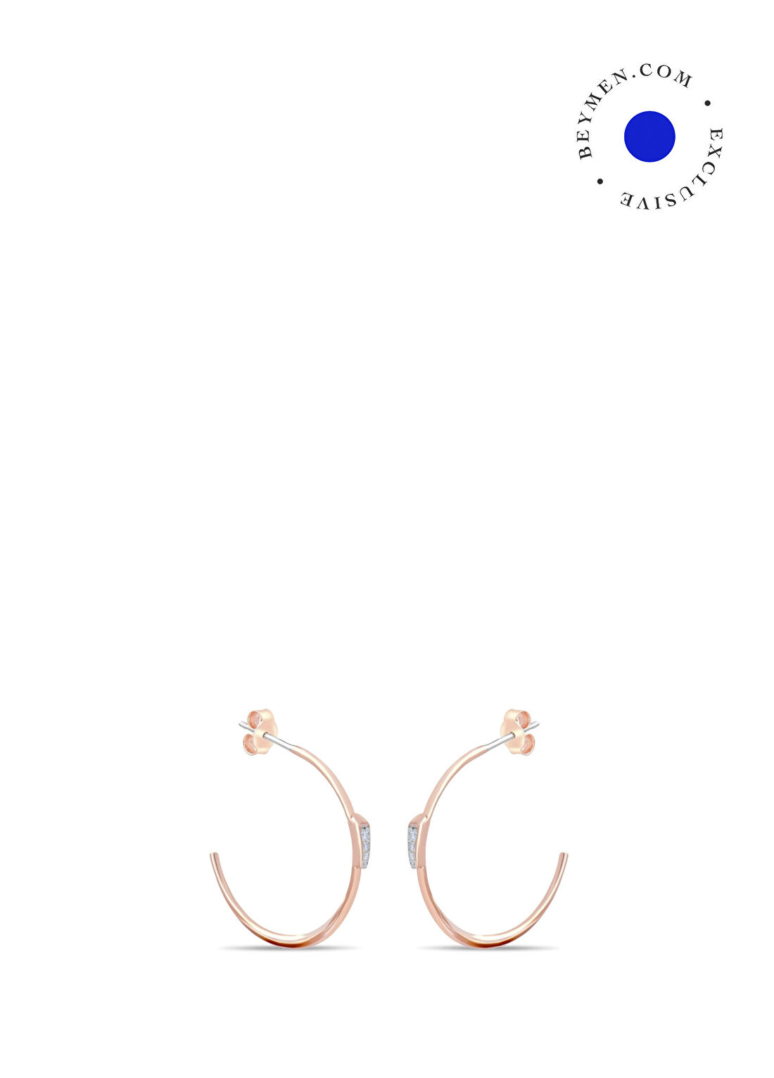 Safir Mücevher Luna Pırlanta Taşlı 14 Ayar Rose Gold Altın Kadın Halka Küpe