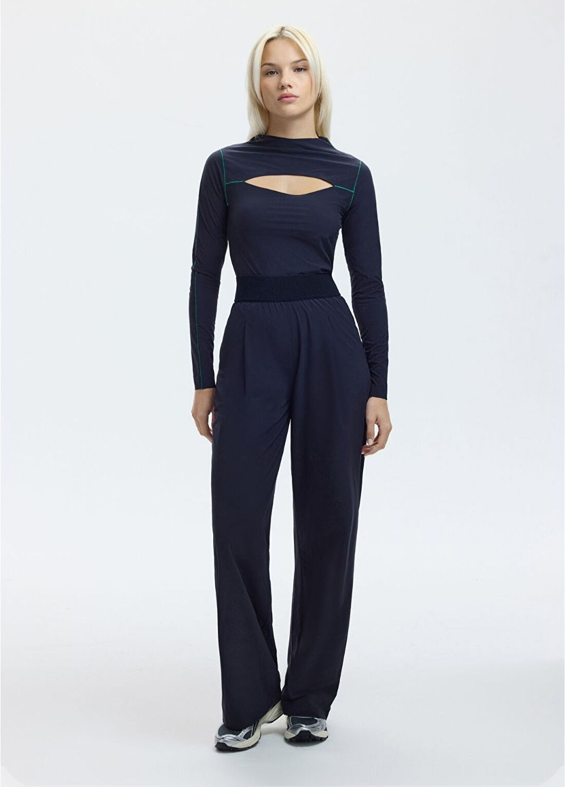 Yorstruly Cut Out Techsilk Navy Uzun Kollu Kadın Body