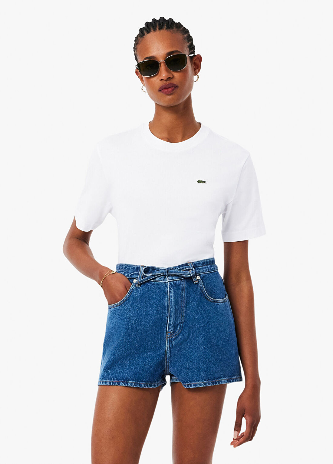 Lacoste Beyaz Bisiklet Yaka Relaxed Fit Kısa Kollu Kadın T-Shirt