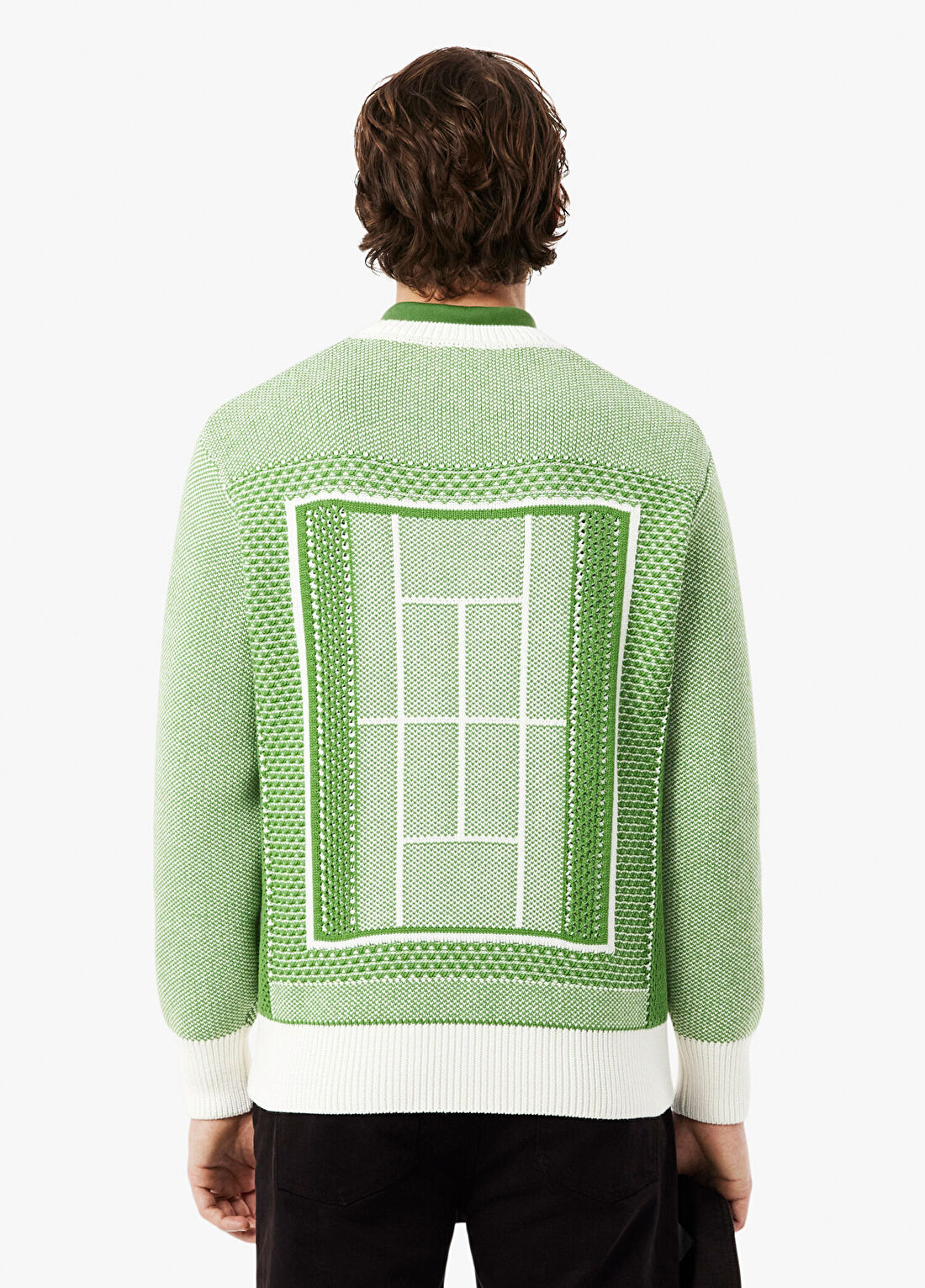 Lacoste Yeşil Desenli Classic Fit Bisiklet Yaka Uzun Kollu Erkek Kazak görsel 3