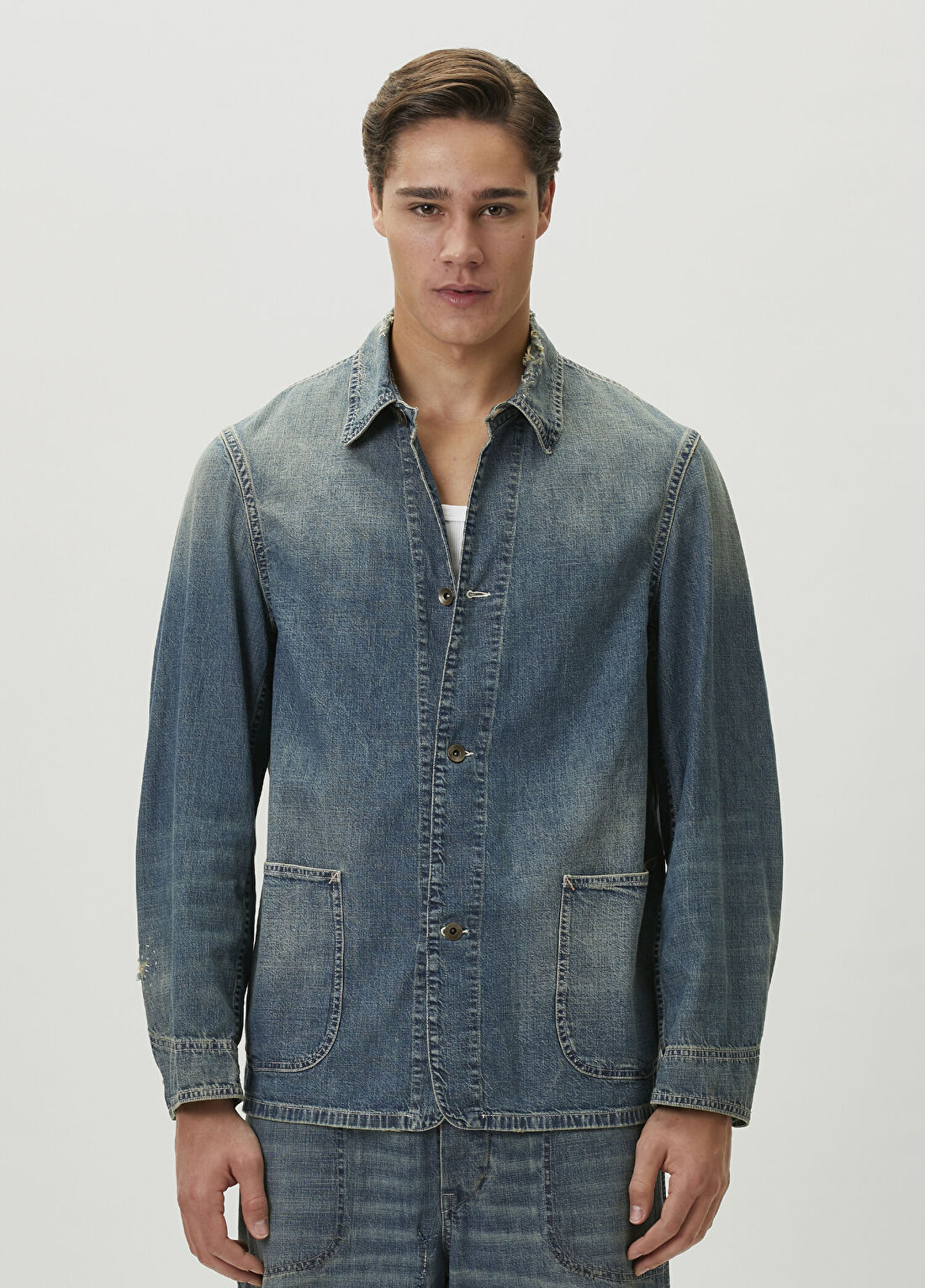 Maison Margiela Mavi Yıpratma Detaylı Denim Ceket