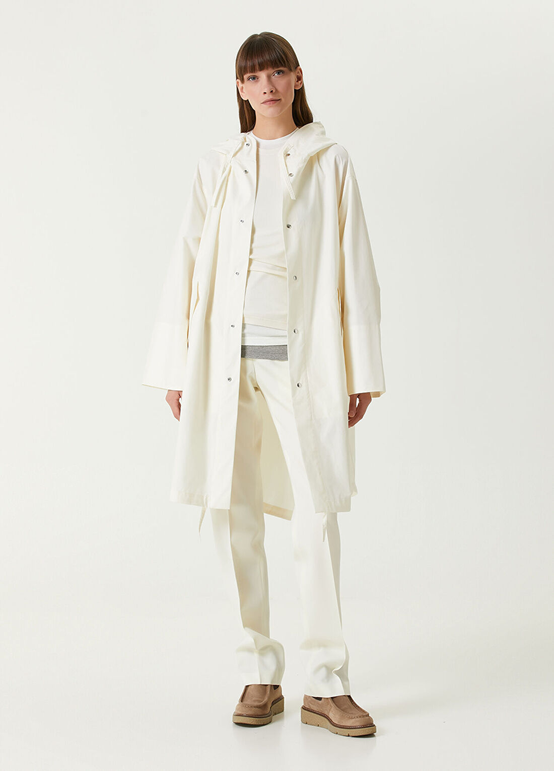 Jil Sander Kırık Beyaz Logo Baskılı Parka