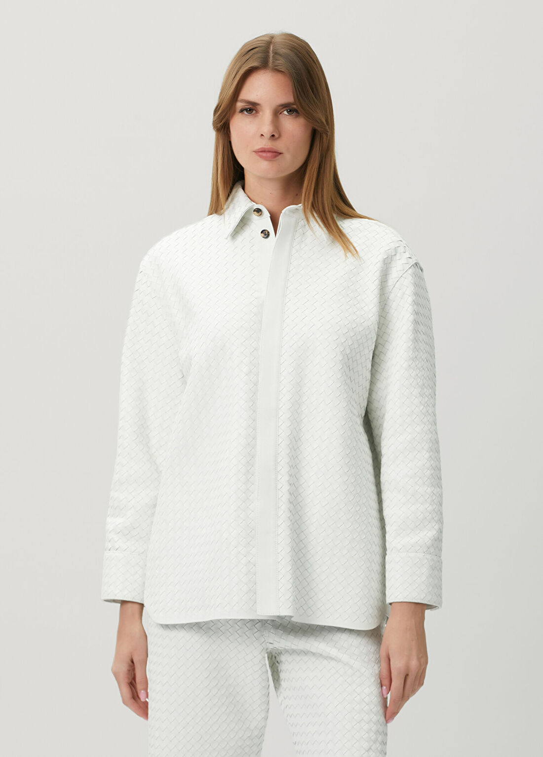 Bottega Veneta Beyaz Deri Gömlek