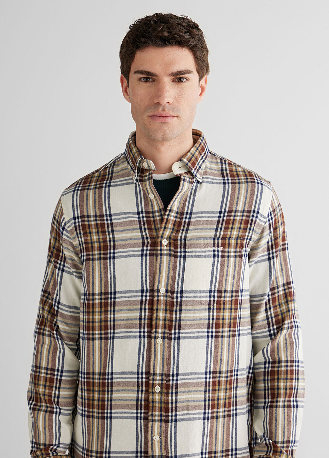 Gant Krem Rengi Regular Fit Düğmeli Uzun Kollu Erkek Gömlek görsel 4