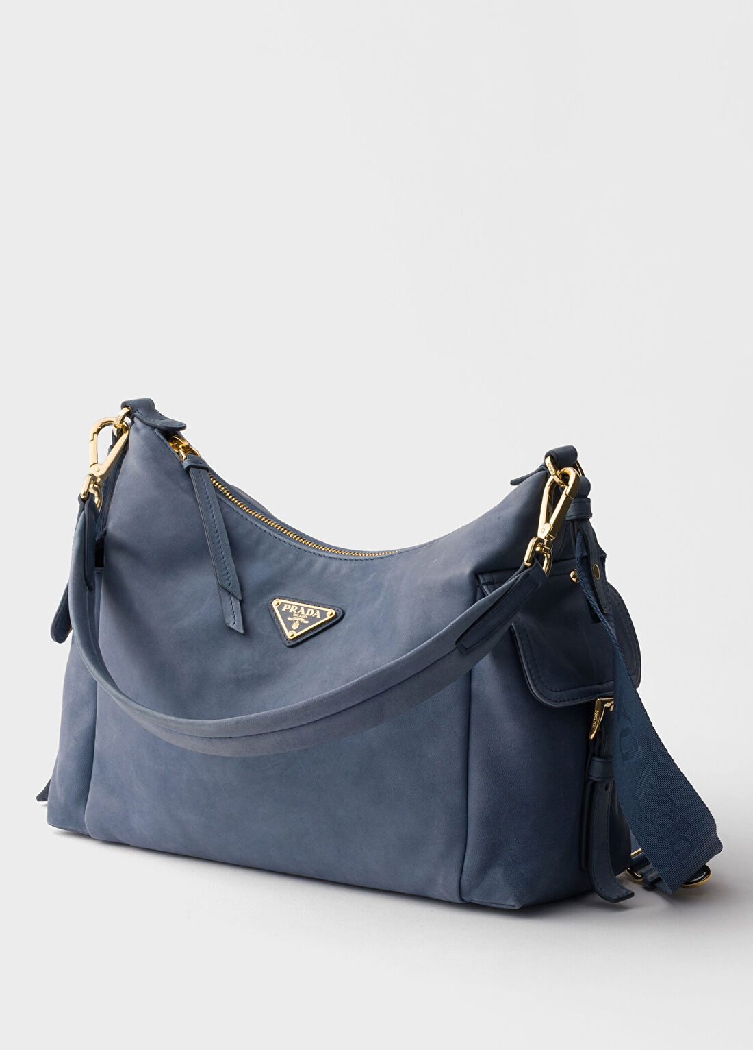 Prada Explore Mavi Napa Deri Büyük Boy Kadın Omuz Çantası görsel 3