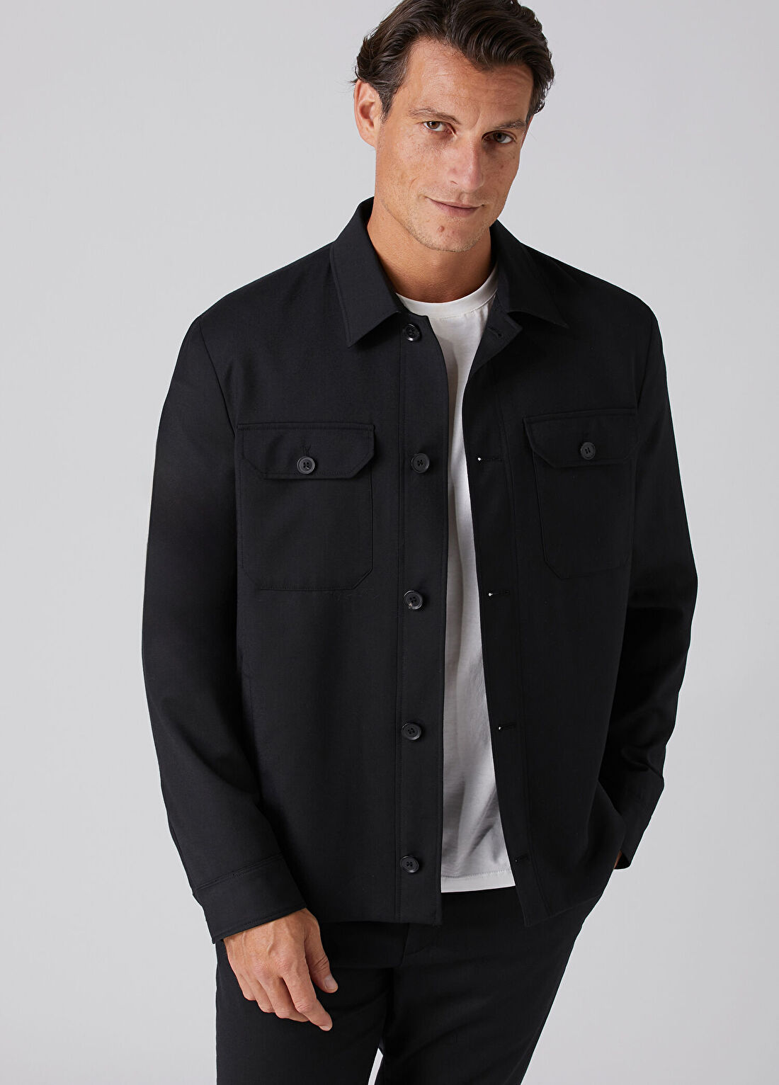 Beymen Collection Siyah Yün Flanel Dış Gömlek görsel 2