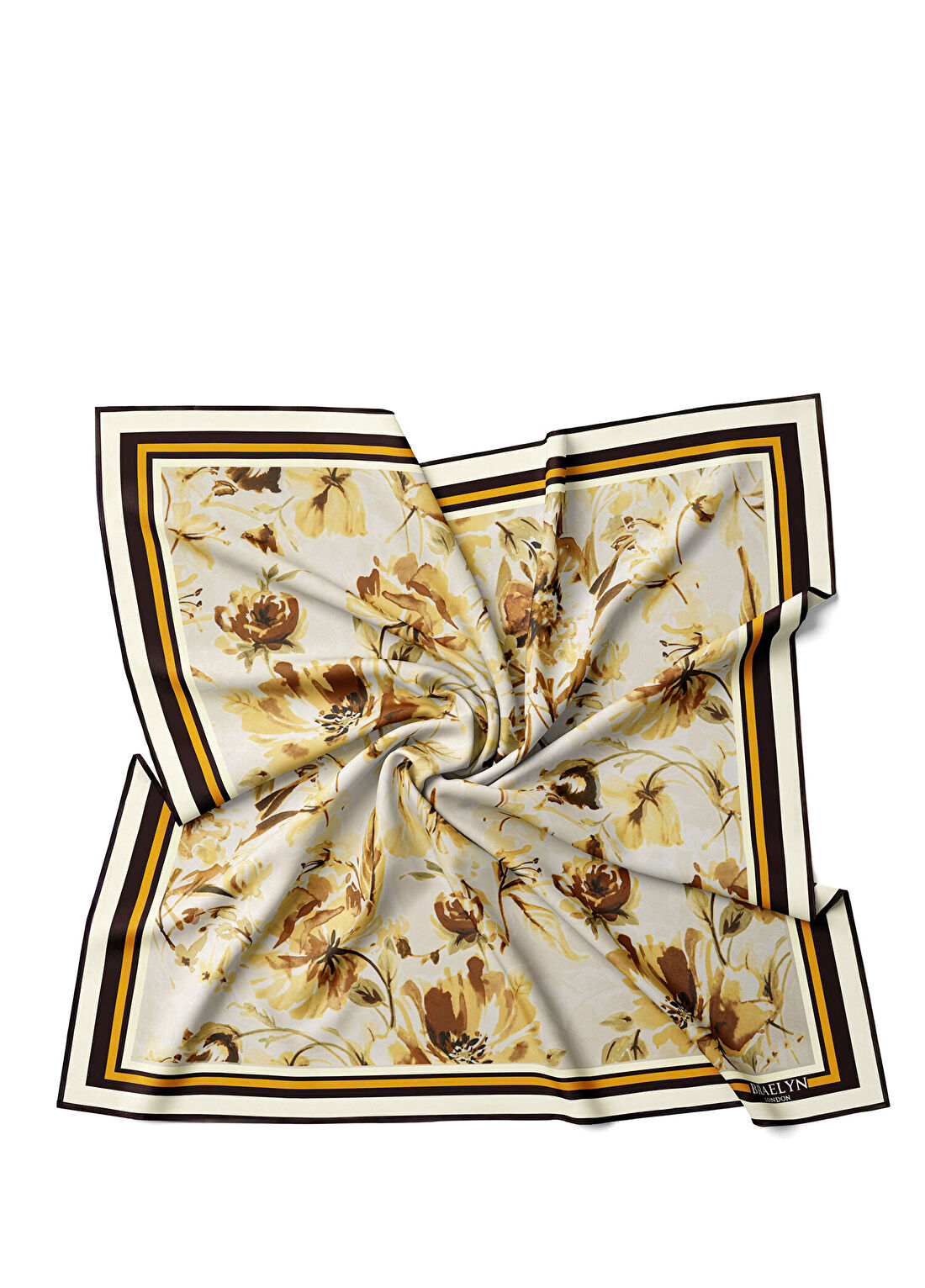 Braelyn London Golden Bloom Renkli Twill İpek Kadın Eşarp görsel 2