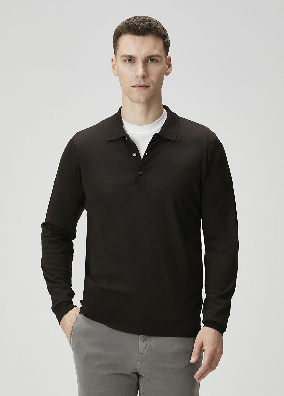 John Smedley Belpe Kahverengi Polo Yaka Yün Triko