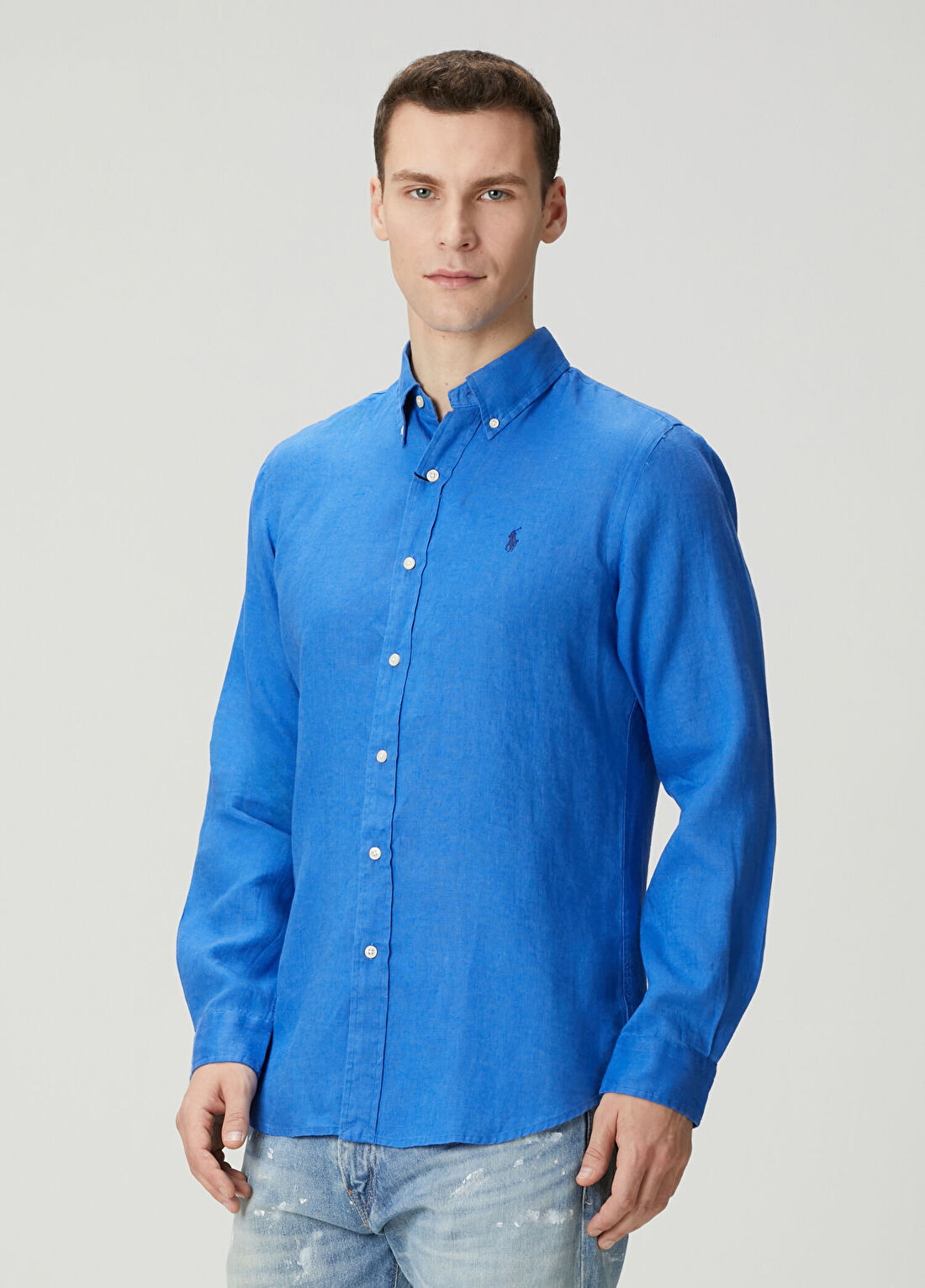 Polo Ralph Lauren Mavi Keten Gömlek görsel 3