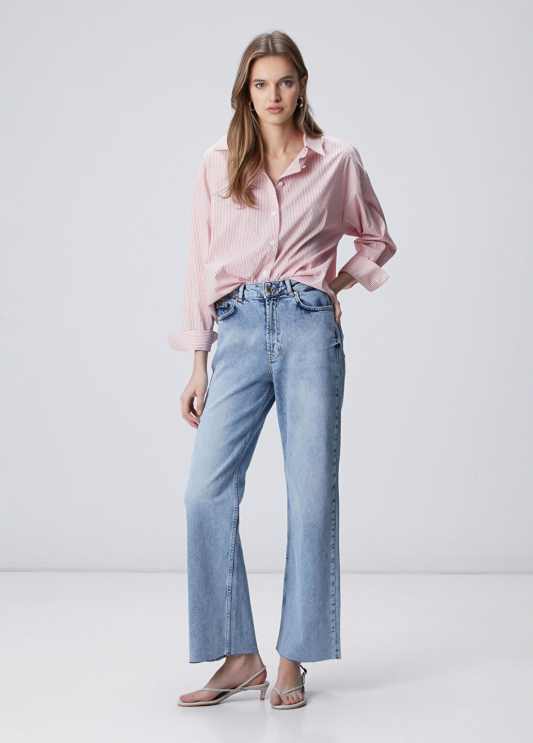 Network Açık Mavi Wide Leg Kesik Paça Denim Pantolon