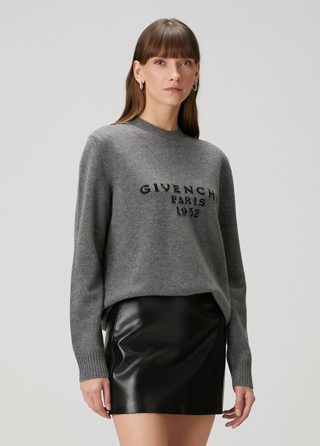 Givenchy Gri Logo Jakarlı Yün Kazak