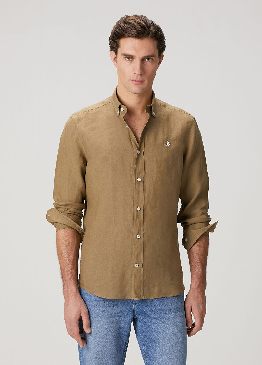 Beymen Club Vizon-Haki Comfort Fit Keten Gömlek