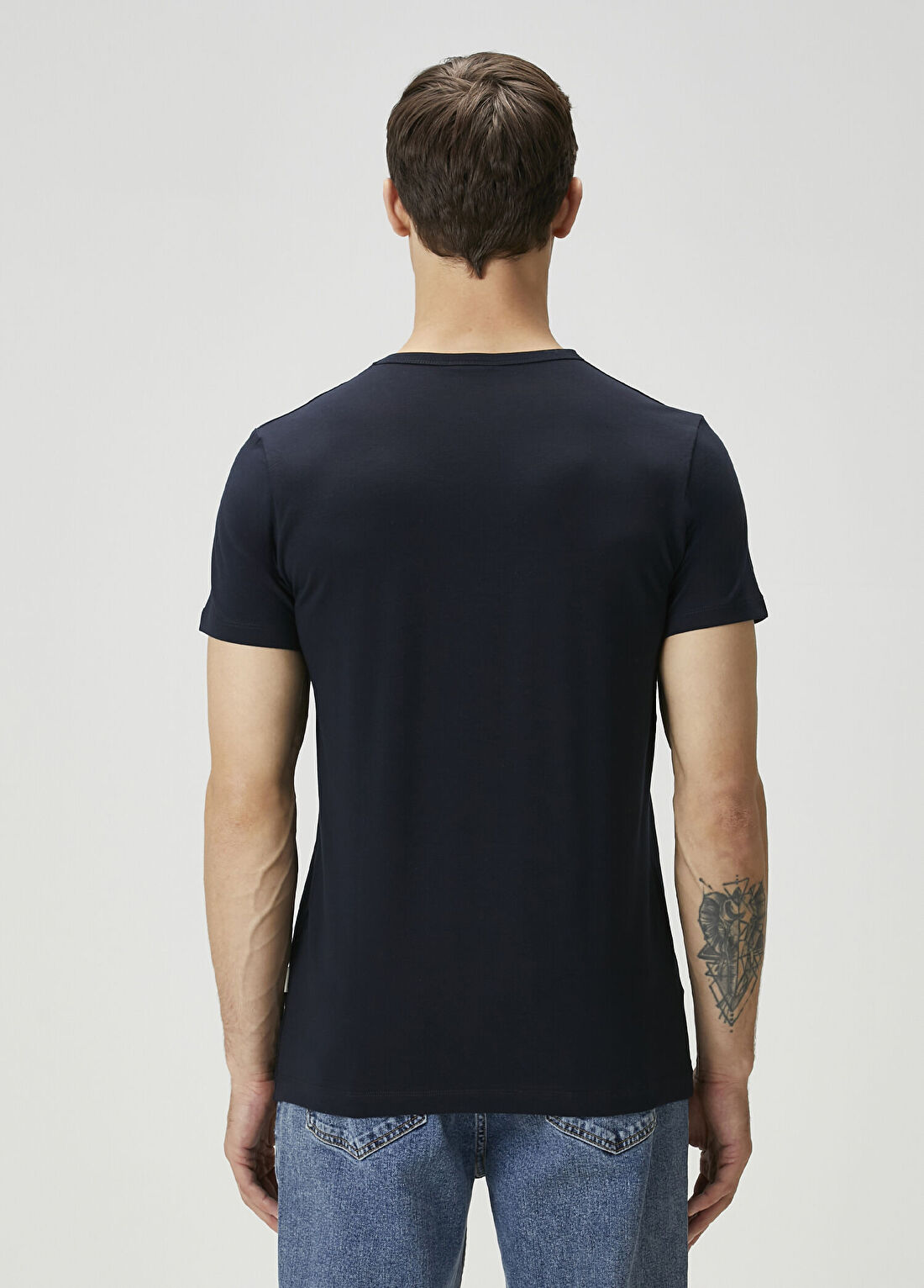 John Frank Lacivert Basic T-shirt görsel 4