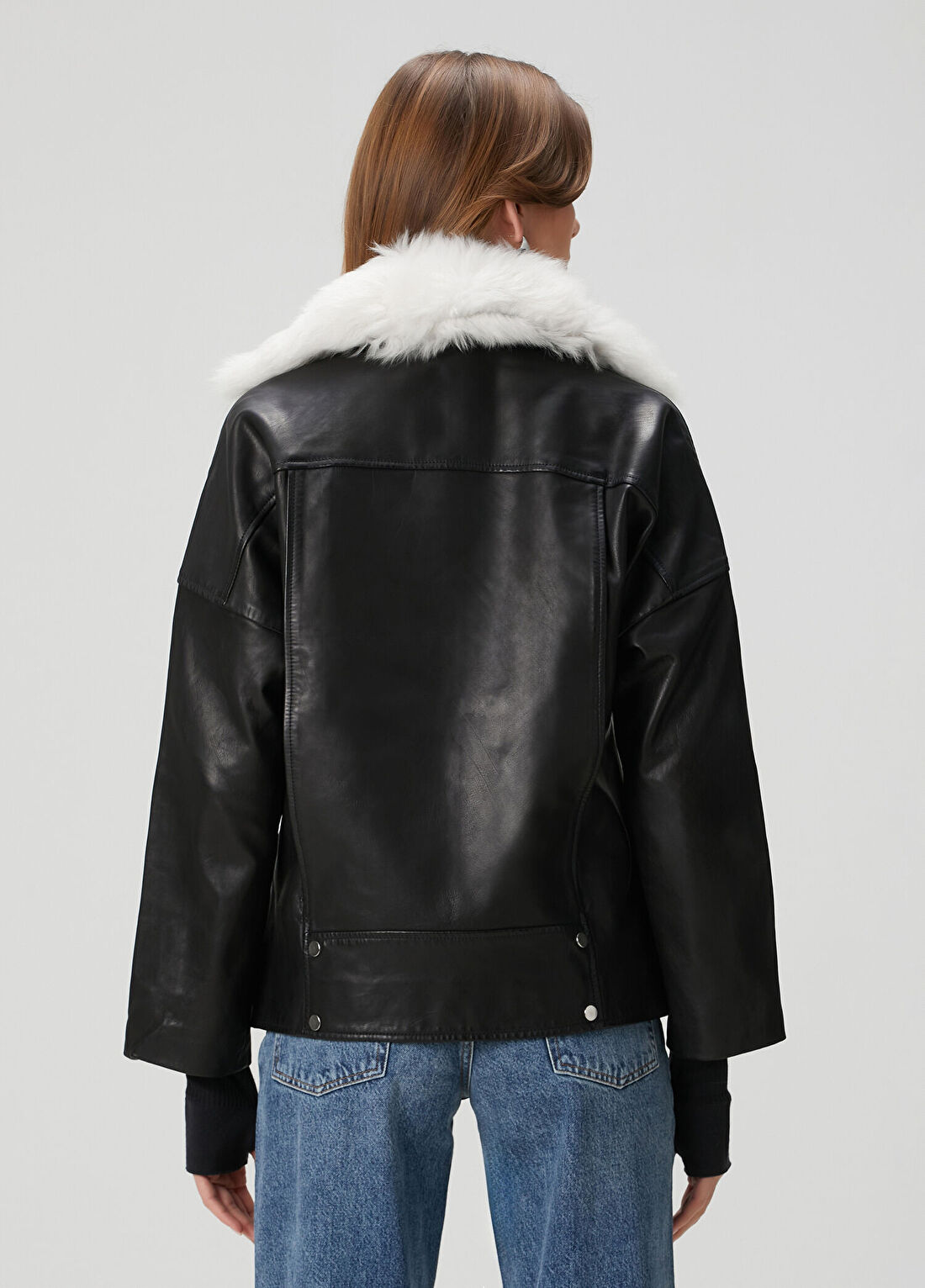 AllSaints Vendra Shearling Detaylı Deri Biker Ceket görsel 4