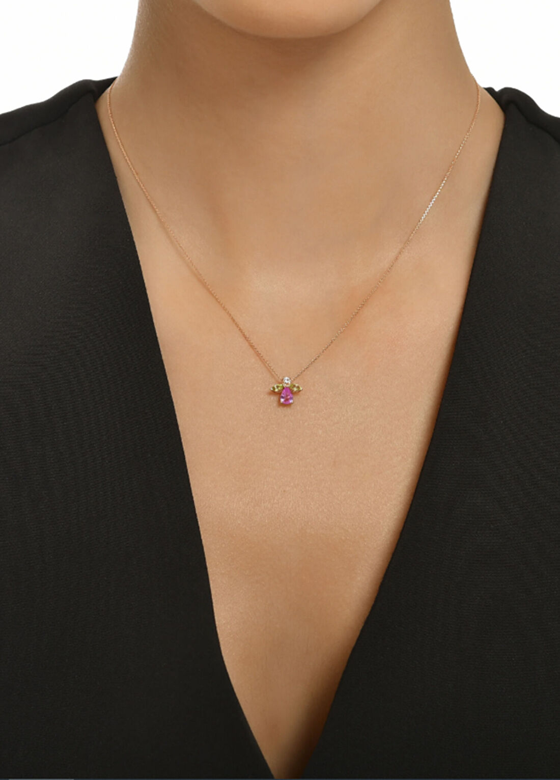 Bee Goddess Queen Bee Maya Pırlantalı Pembe Safir Kadın Altın görsel 2