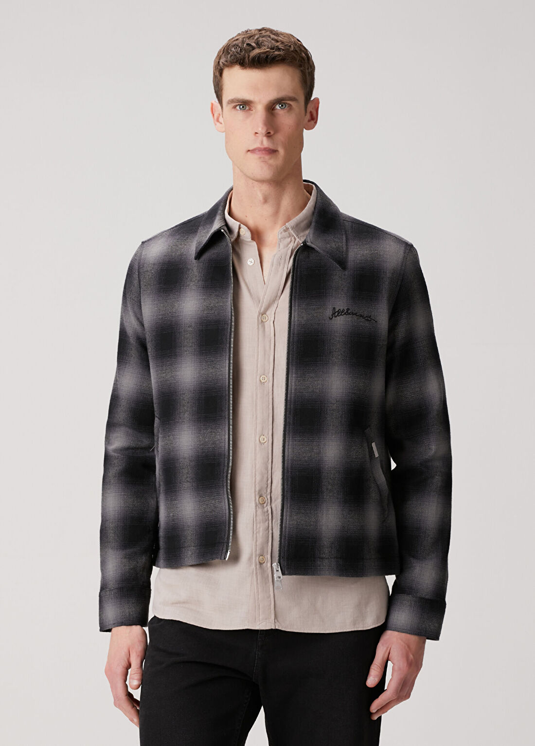AllSaints Kapi Lacivert Ekose Desenli Dış Gömlek