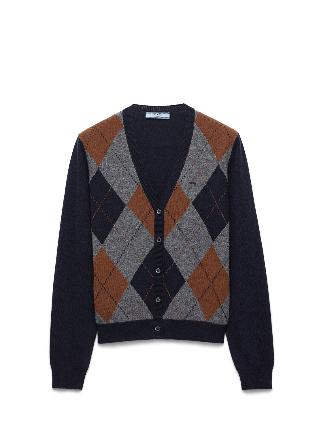Prada Mavi Kaşmir Argyle Desenli Kadın Hırka