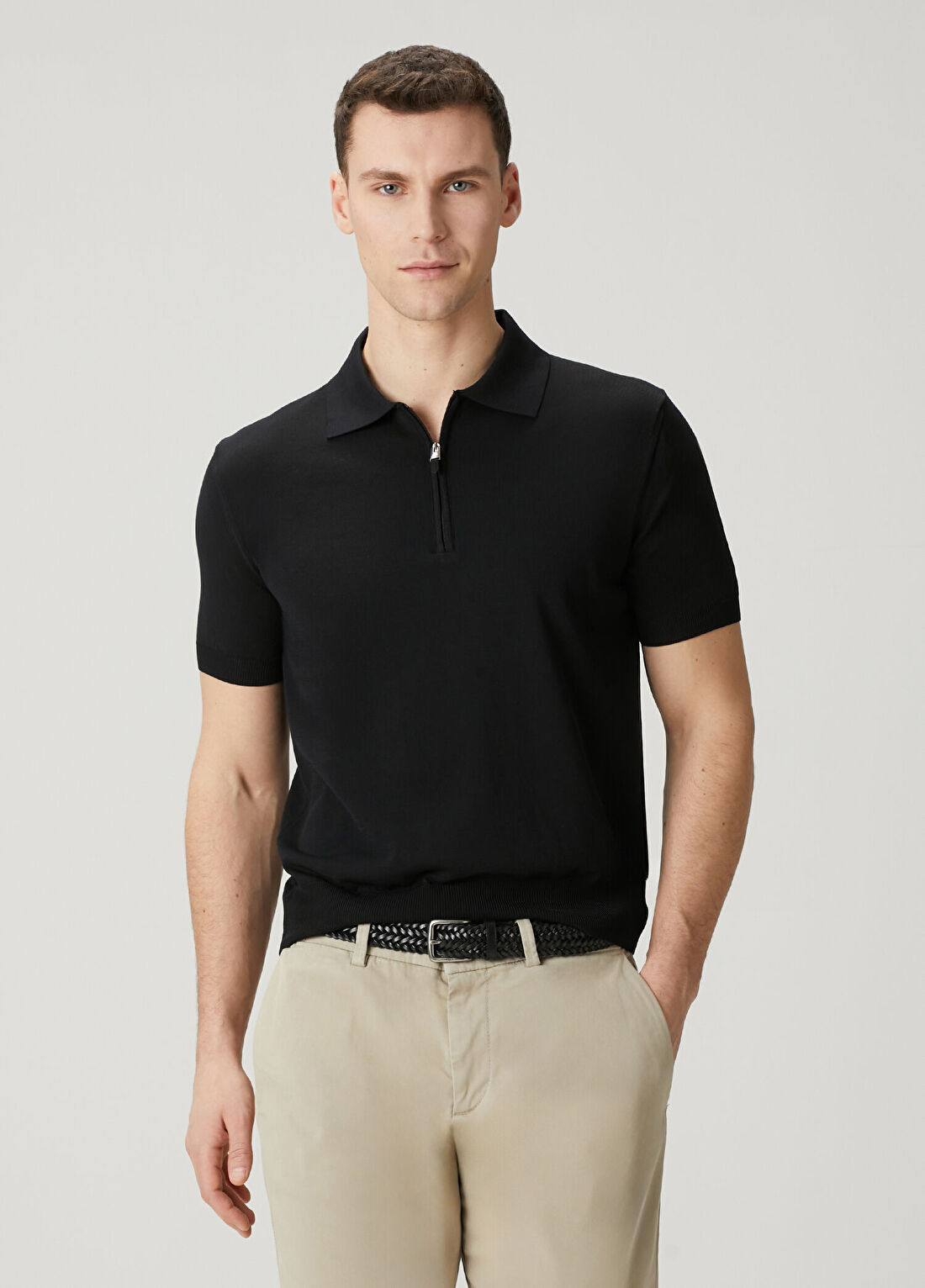 Canali Siyah Polo Yaka Kısa Kollu Triko