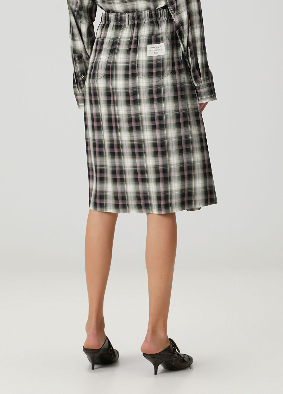 Acne Studios Regular Fit Siyah Yeşil Midi Etek görsel 4