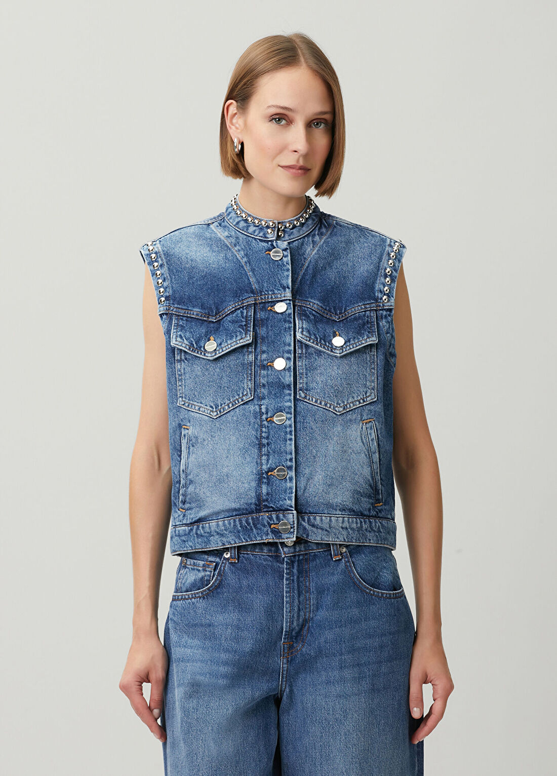 AllSaints Mav Mavi Troklu Denim Yelek