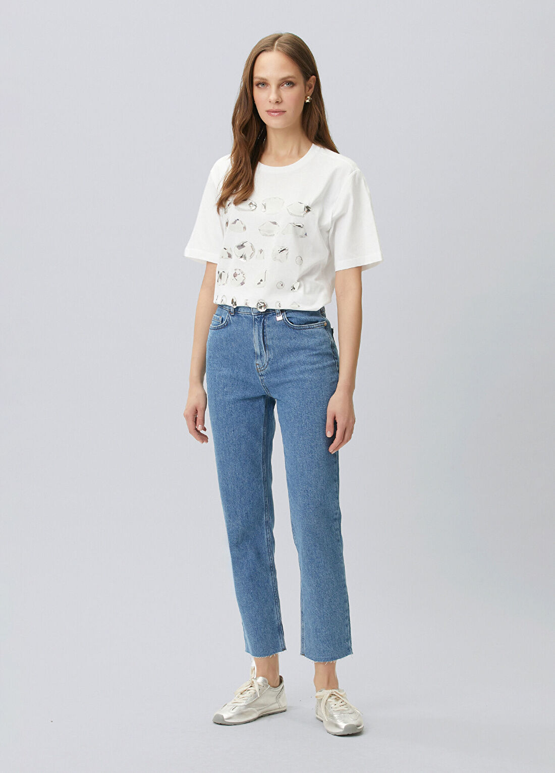 Network Kırık Beyaz Baskı Detaylı T-shirt görsel 3