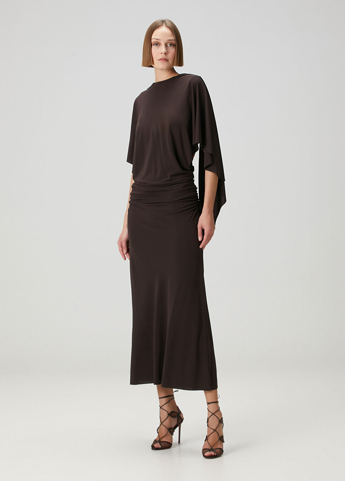 Christopher Esber Kahverengi Drapeli Midi Kokteyl Elbise görsel 3