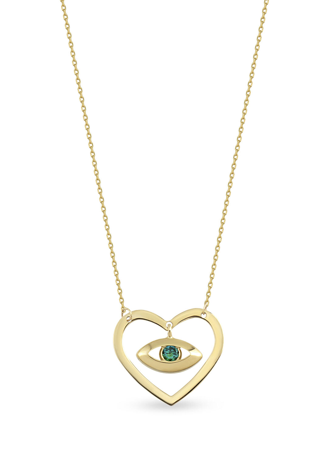Orena Jewelry Heart Emerald Eye 14 Ayar Altın Kadın Kolye