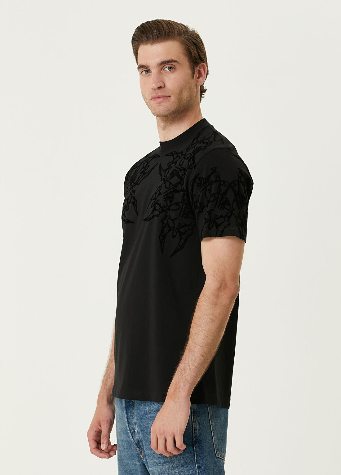 Bernotti Siyah Omuzu Baskılı T-shirt görsel 3