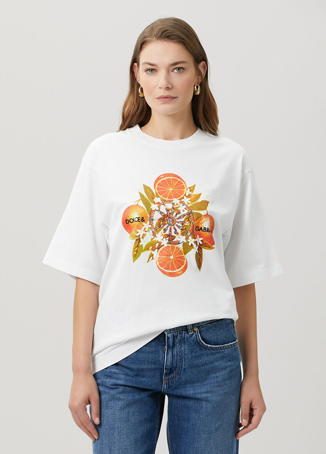 Dolce&Gabbana Beyaz Baskılı Jersey T-shirt