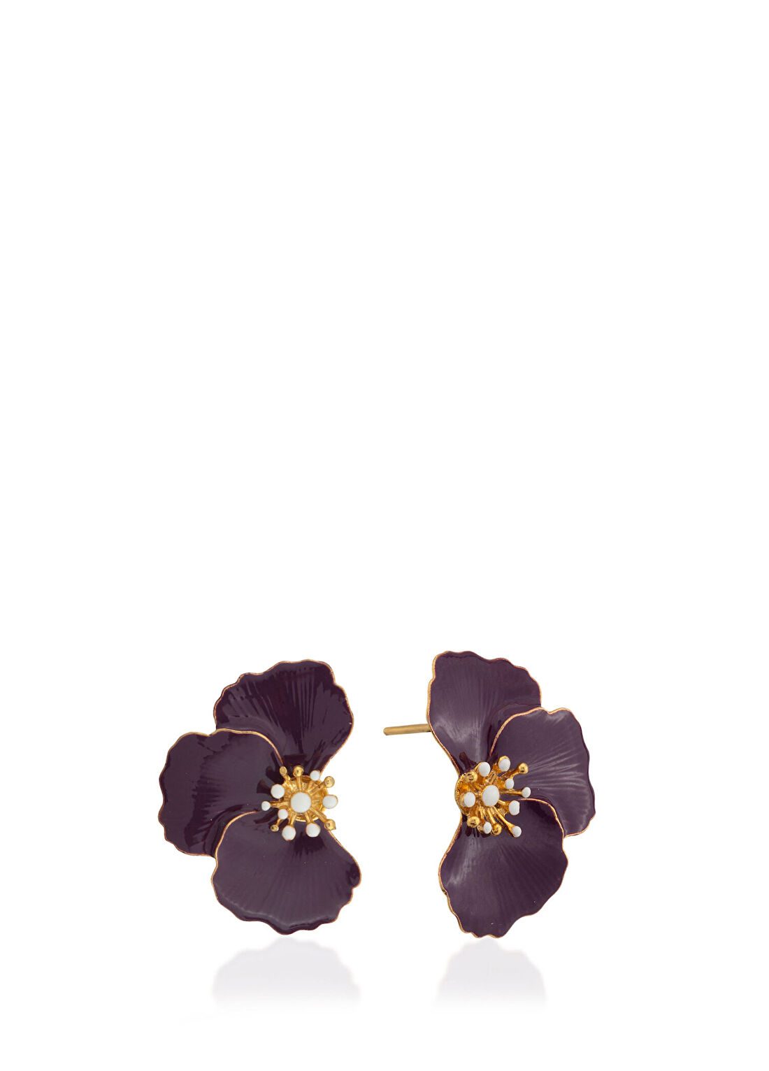 Milou Jewelry Poppy Çiçek Mor Mineli 22 Ayar Altın Kaplama Kadın Küpe