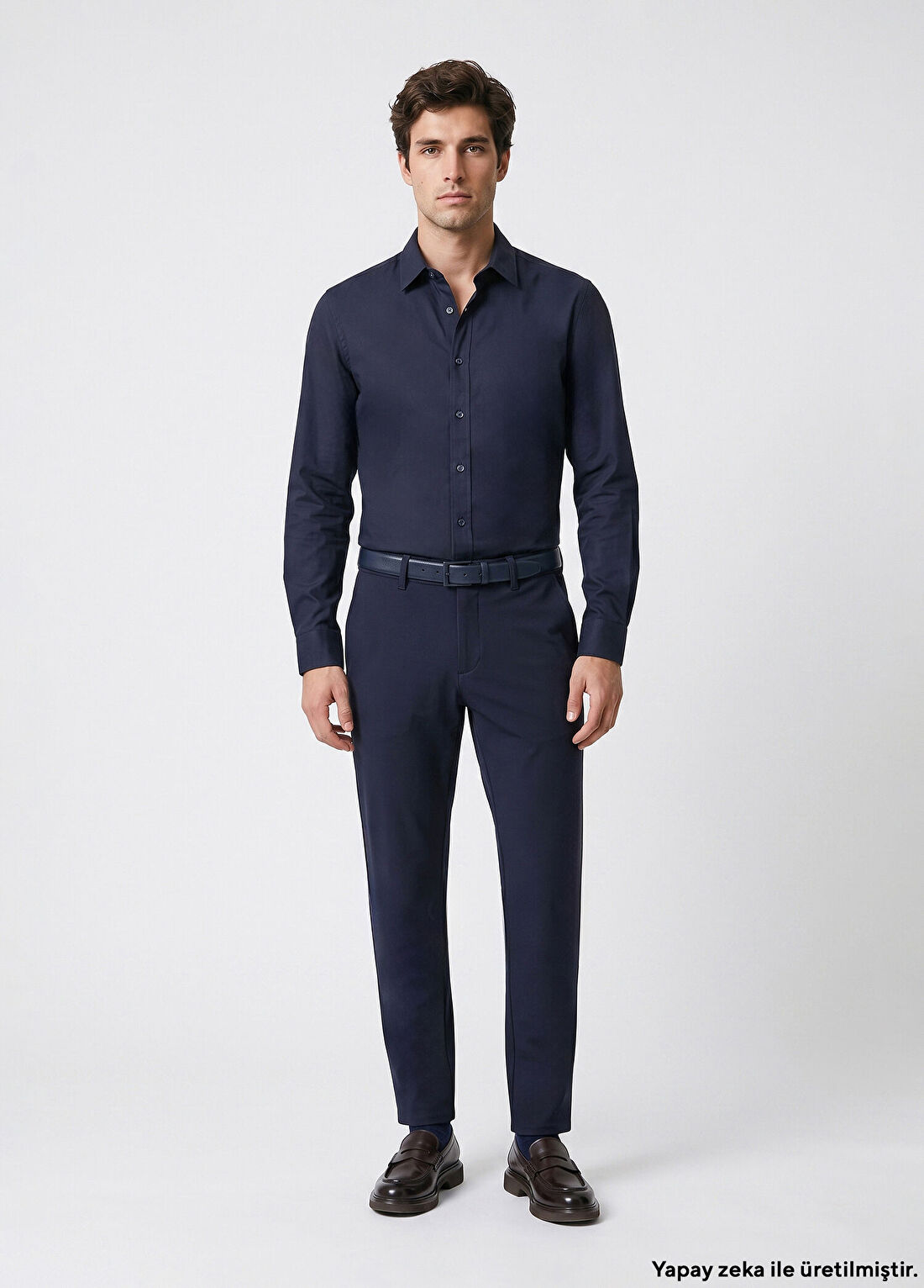 Network Lacivert Slim Fit Pamuk Saten Gömlek