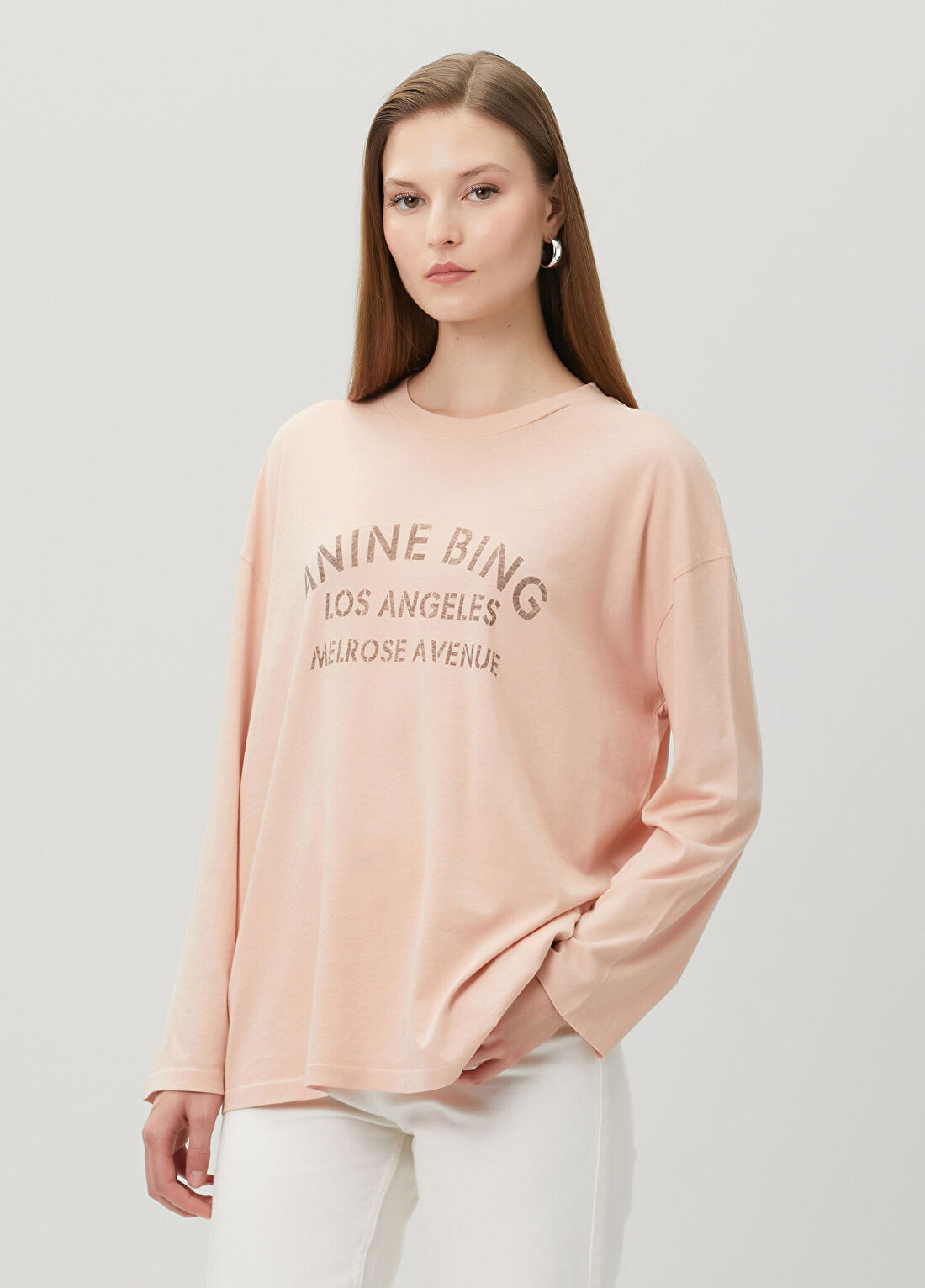 Anine Bing Ivan Melrose Stencil Somon Uzun Kol T-shirt